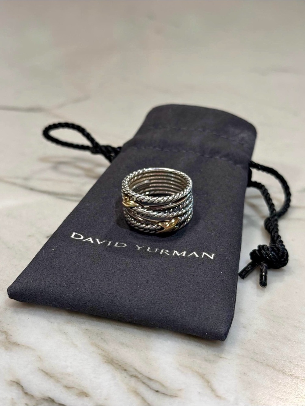 David Yurman Double X Crossover Ring Sterling Silver with 18k Yellow Gold